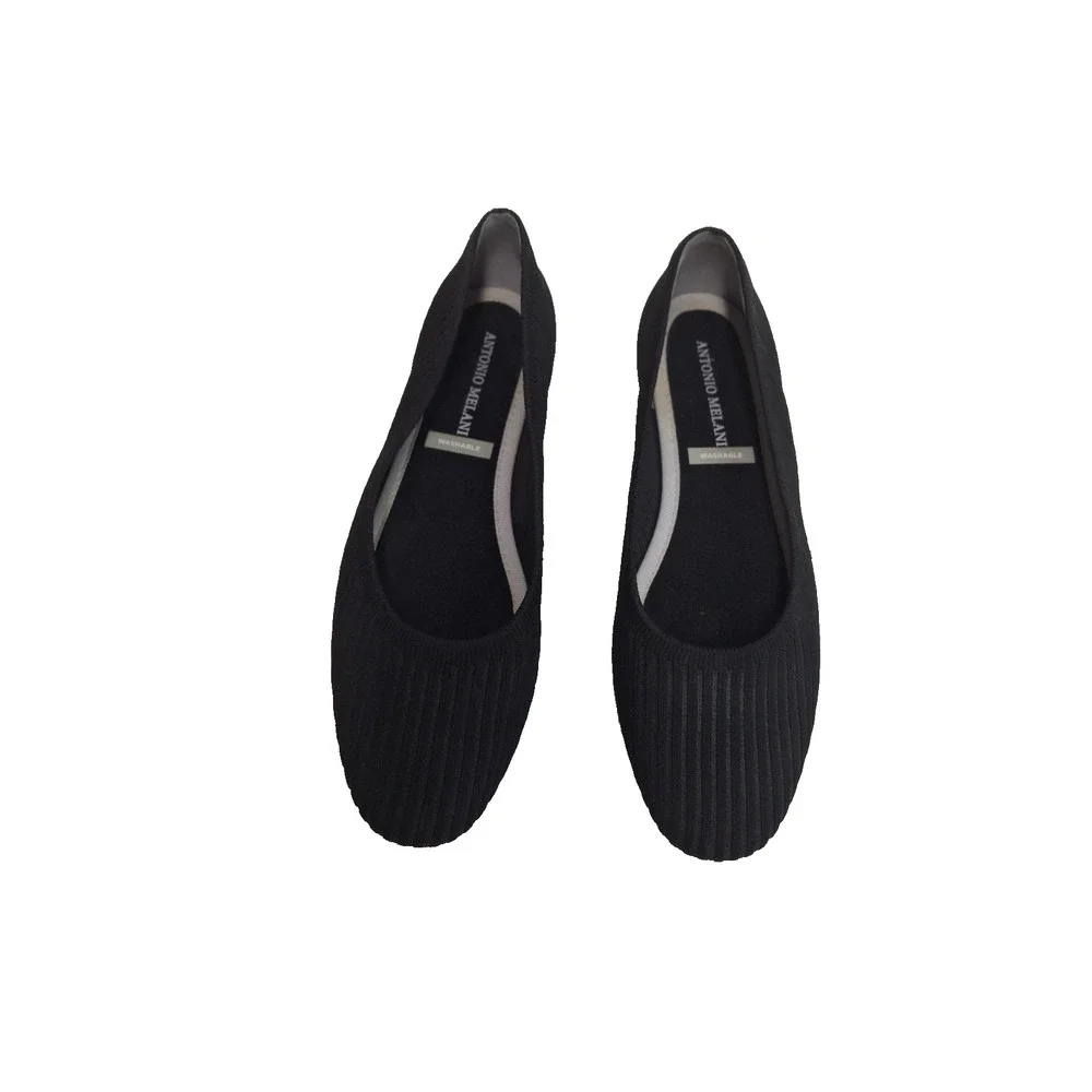 Antonio Melani Women’s Washable Ballet Flats Size 8 Black Ribbed Knit Almond Toe